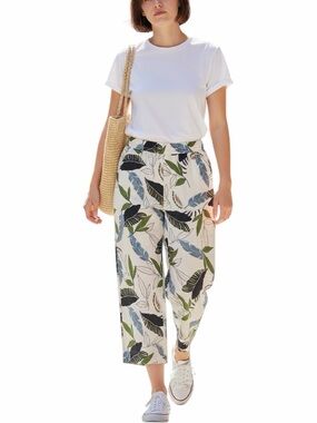 NWT🌺Tahari•Linen Wide Leg Tropical Leaf Print Pants